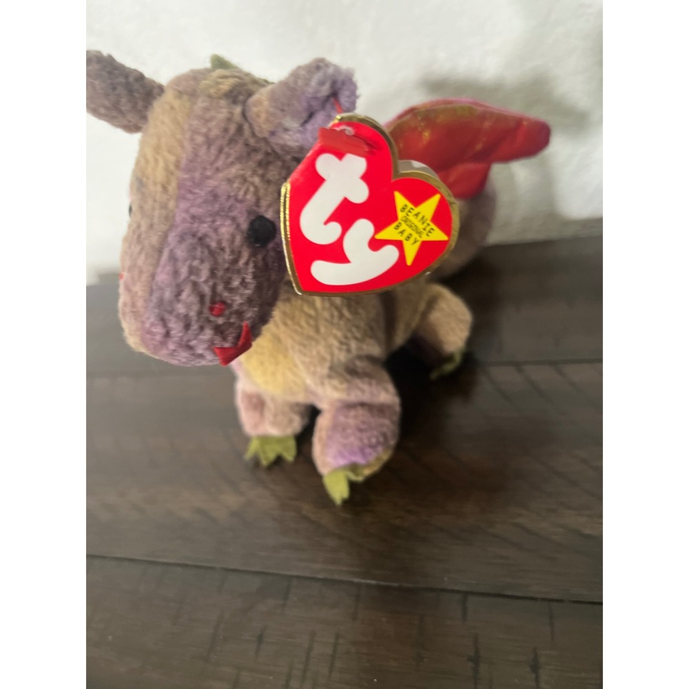 Ty Beanie Baby Scorch the Dragon 1998 Brown Purple Iridescent Wings Plush Toy